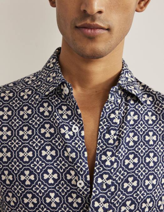 Boden vêtements carrelage marine française Hommes chemise en lin à col italien LB2X3629