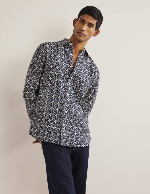 Boden vêtements carrelage marine française Hommes chemise en lin à col italien LB2X3629