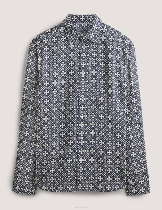 Boden vêtements carrelage marine française Hommes chemise en lin à col italien LB2X3629