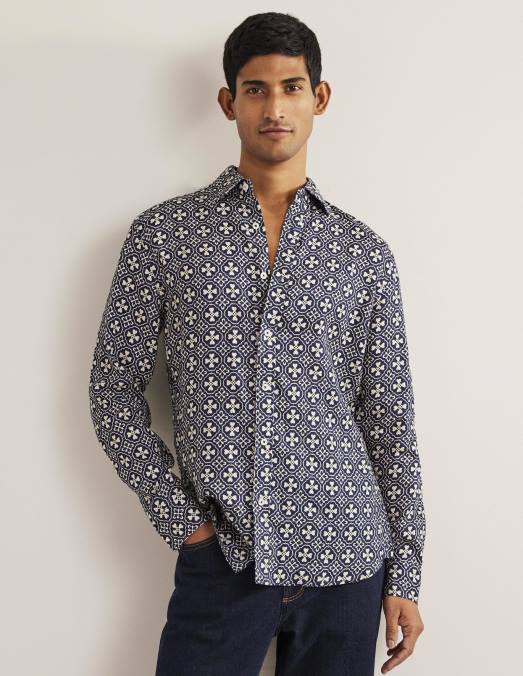 Boden vêtements carrelage marine française Hommes chemise en lin à col italien LB2X3629