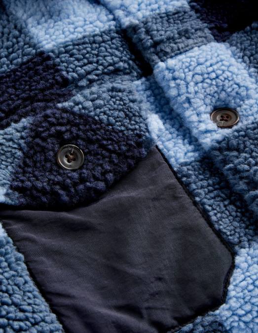 Boden vêtements chèque bleu Hommes surchemise sherpa LB2X3592