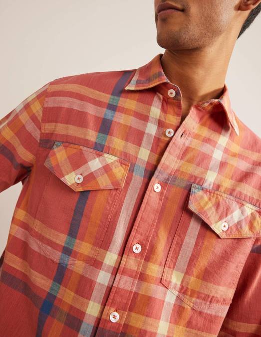 Boden vêtements chèque rouge Hommes chemise décontractée à carreaux en coton LB2X3558