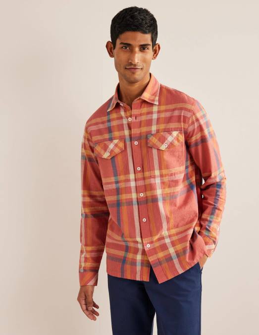 Boden vêtements chèque rouge Hommes chemise décontractée à carreaux en coton LB2X3558