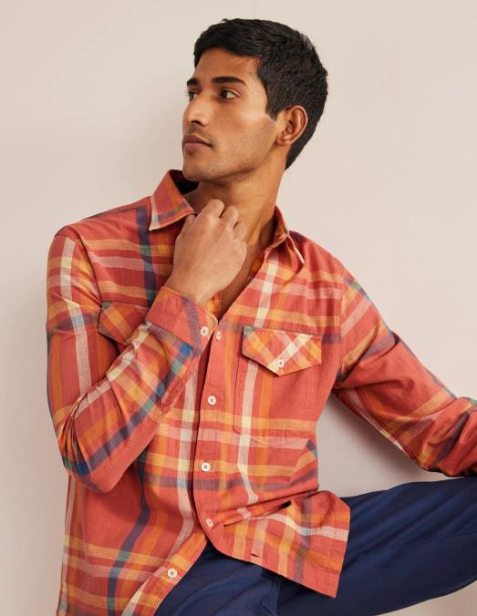 Boden vêtements chèque rouge Hommes chemise décontractée à carreaux en coton LB2X3558