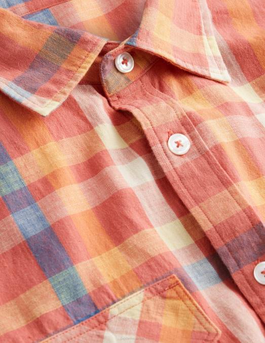 Boden vêtements chèque rouge Hommes chemise décontractée à carreaux en coton LB2X3558