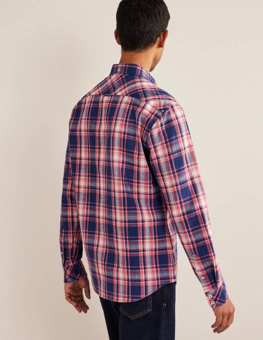 Boden vêtements chèque rouge délavé Hommes chemise slim boutonnée LB2X3619