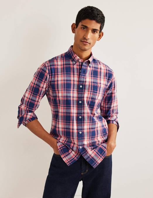 Boden vêtements chèque rouge délavé Hommes chemise slim boutonnée LB2X3619