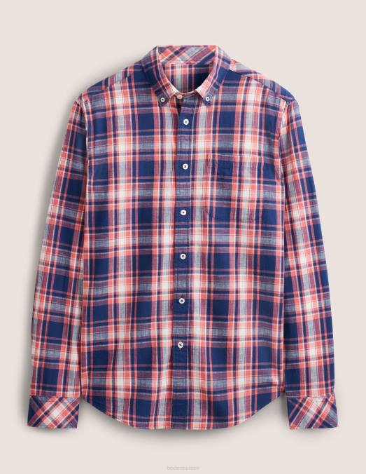 Boden vêtements chèque rouge délavé Hommes chemise slim boutonnée LB2X3619