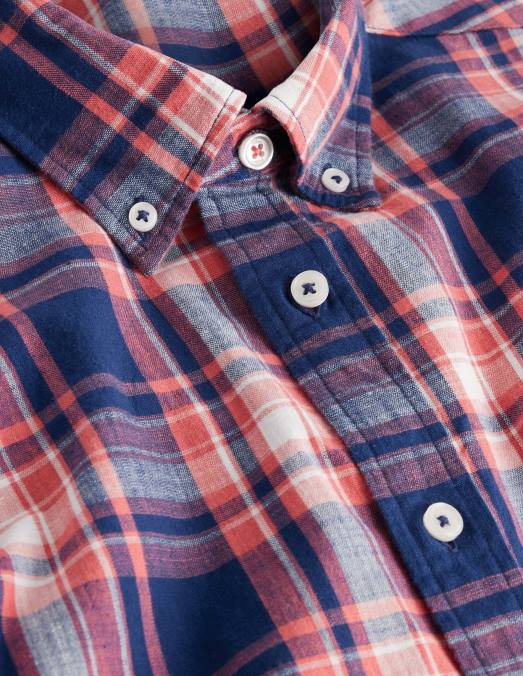 Boden vêtements chèque rouge délavé Hommes chemise slim boutonnée LB2X3619