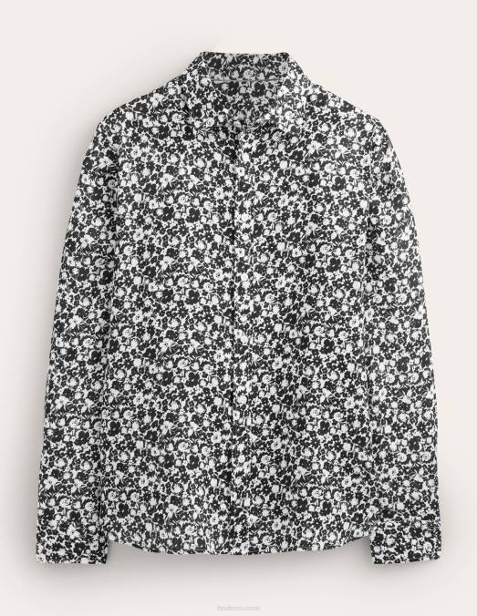 Boden vêtements fleuri noir et écru Hommes chemise en lin à col italien LB2X3524