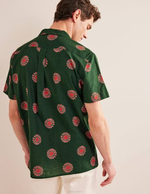 Boden vêtements imprimé soleil feuille de palmier Hommes chemise texturée à col à revers LB2X3634