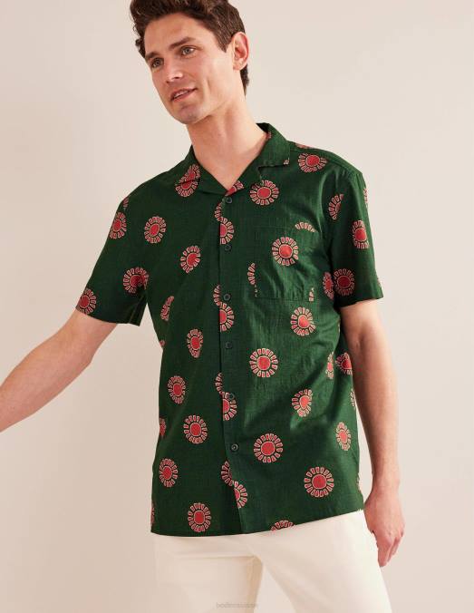 Boden vêtements imprimé soleil feuille de palmier Hommes chemise texturée à col à revers LB2X3634