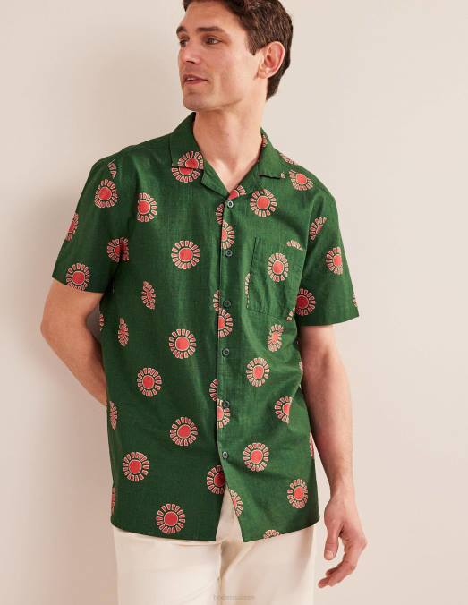 Boden vêtements imprimé soleil feuille de palmier Hommes chemise texturée à col à revers LB2X3634