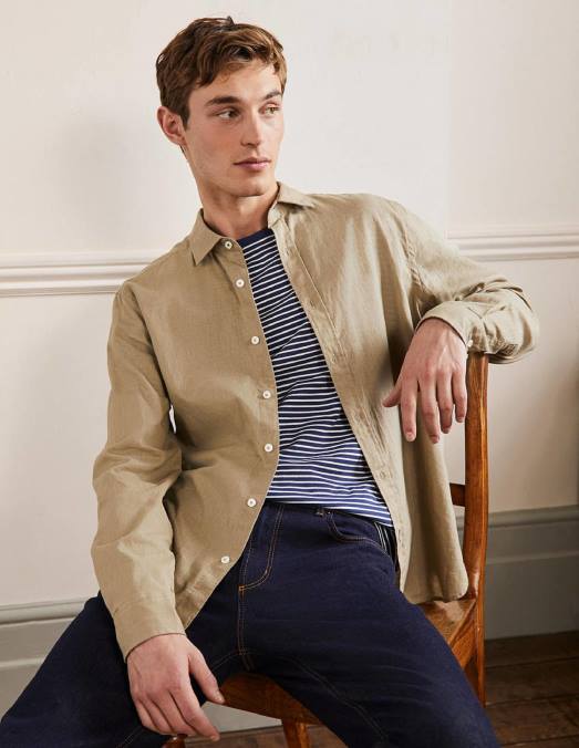 Boden vêtements malt Hommes chemise en lin à col italien LB2X3611