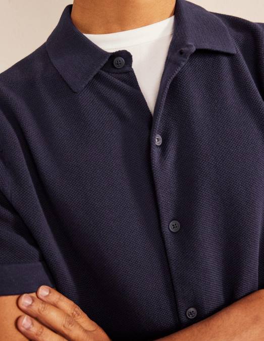 Boden vêtements marine Hommes chemise en maille à manches courtes LB2X3526