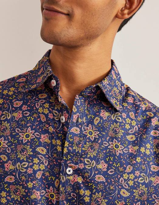 Boden vêtements pêche, cachemire, floral Hommes chemise en sergé à col italien LB2X3613