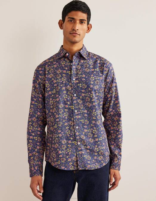 Boden vêtements pêche, cachemire, floral Hommes chemise en sergé à col italien LB2X3613