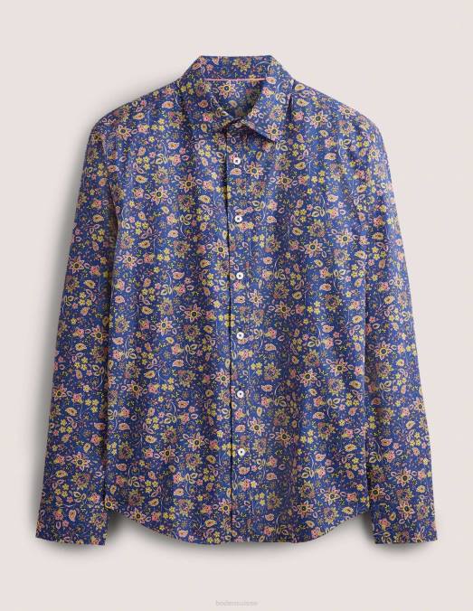 Boden vêtements pêche, cachemire, floral Hommes chemise en sergé à col italien LB2X3613