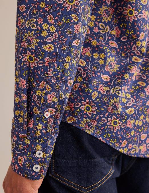 Boden vêtements pêche, cachemire, floral Hommes chemise en sergé à col italien LB2X3613