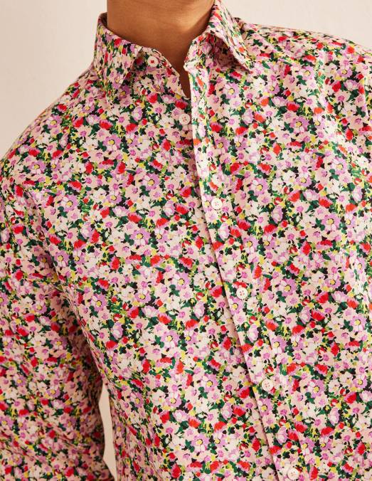 Boden vêtements petit floral peint Hommes chemise en sergé à col italien LB2X3512
