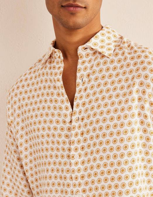 Boden vêtements récolter le soleil d'or Hommes chemise en lin à col italien LB2X3511