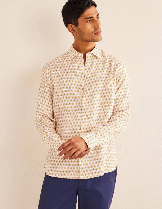 Boden vêtements récolter le soleil d'or Hommes chemise en lin à col italien LB2X3511