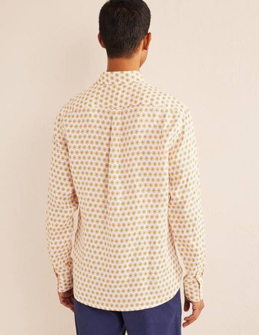 Boden vêtements récolter le soleil d'or Hommes chemise en lin à col italien LB2X3511