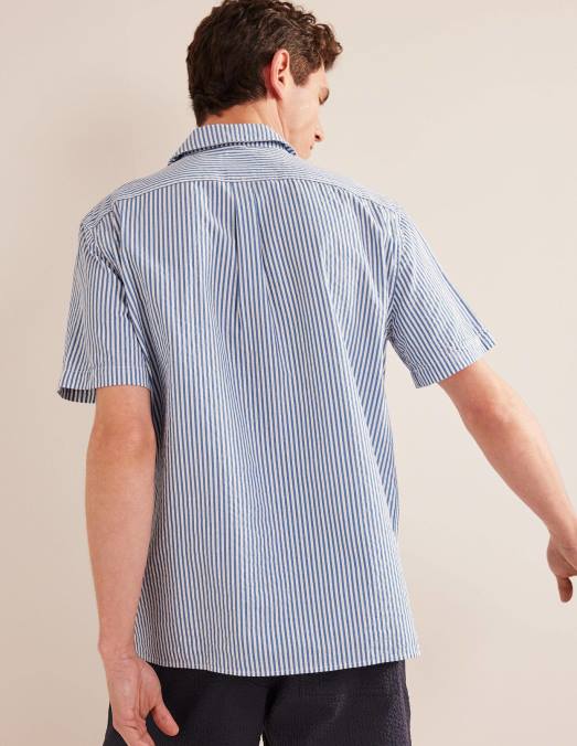 Boden vêtements rayure bleu porcelaine/ivoire Hommes chemise texturée à col à revers LB2X3504