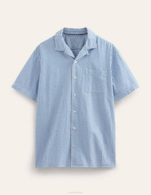 Boden vêtements rayure bleu porcelaine/ivoire Hommes chemise texturée à col à revers LB2X3504