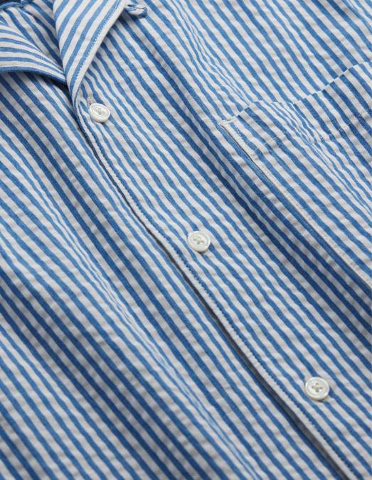 Boden vêtements rayure bleu porcelaine/ivoire Hommes chemise texturée à col à revers LB2X3504