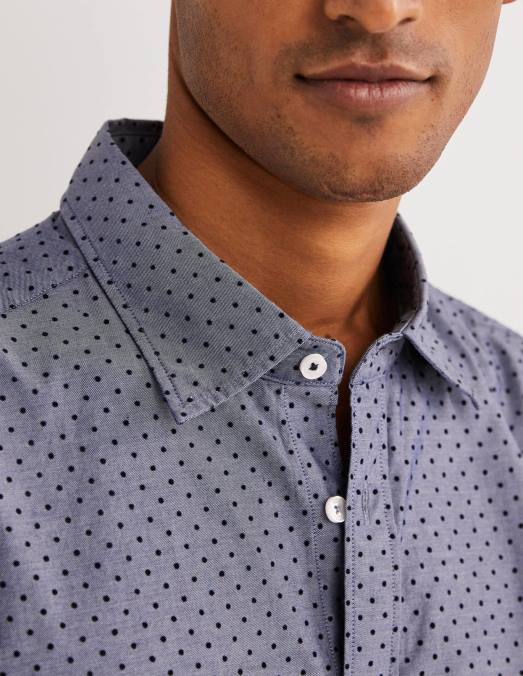 Boden vêtements tache bleue floquée Hommes chemise coupe slim en sergé LB2X3604