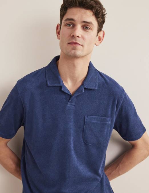 Boden vêtements bleu marine Hommes polo en éponge à col ouvert LB2X3620