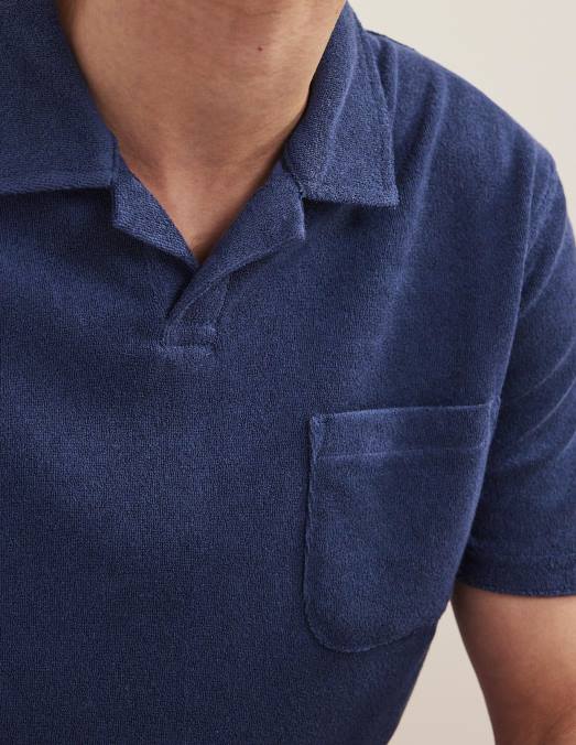 Boden vêtements bleu marine Hommes polo en éponge à col ouvert LB2X3620