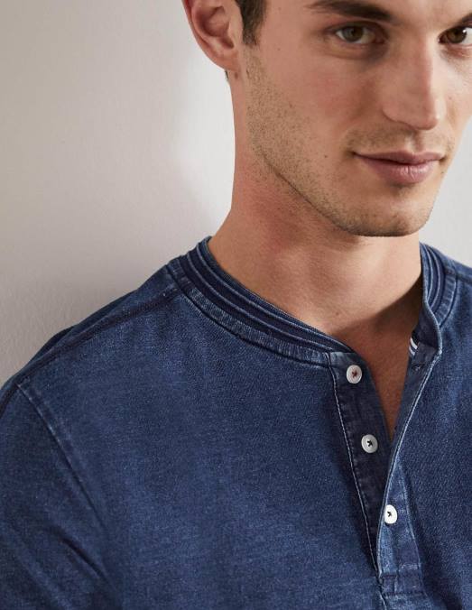 Boden vêtements indigo Hommes Henley à manches courtes LB2X3610