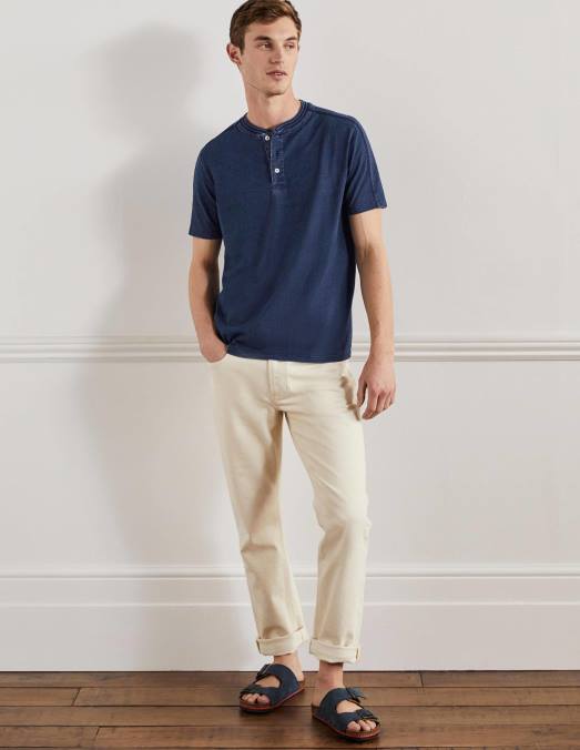 Boden vêtements indigo Hommes Henley à manches courtes LB2X3610