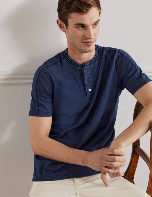 Boden vêtements indigo Hommes Henley à manches courtes LB2X3610