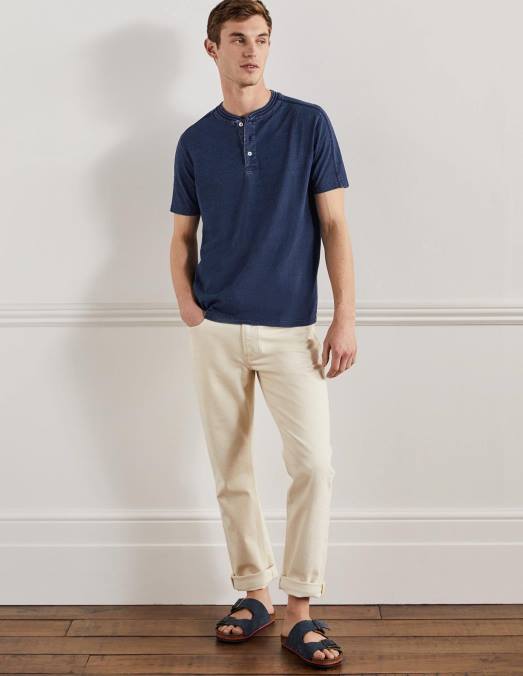 Boden vêtements indigo Hommes Henley à manches courtes LB2X3610