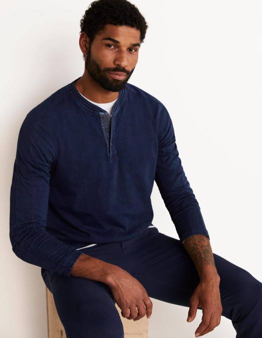 Boden vêtements indigo Hommes Henley à manches longues LB2X3588
