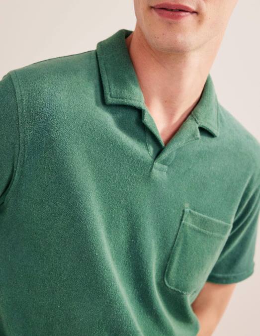 Boden vêtements vert d'eau profond Hommes polo en éponge à col ouvert LB2X3502