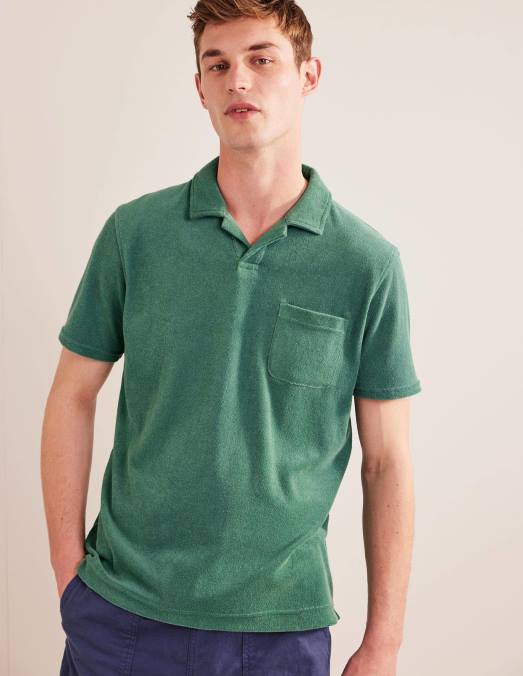 Boden vêtements vert d'eau profond Hommes polo en éponge à col ouvert LB2X3502