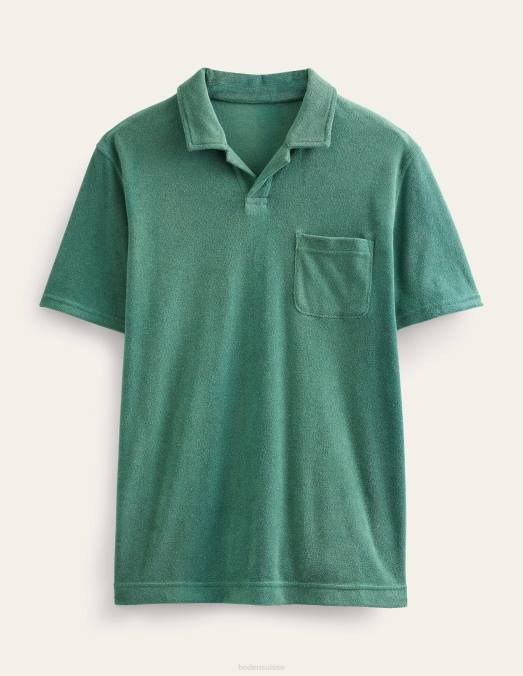 Boden vêtements vert d'eau profond Hommes polo en éponge à col ouvert LB2X3502