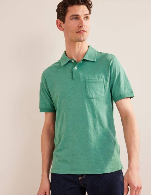 Boden vêtements vert d'eau profond Hommes polo à manches courtes en jersey flammé LB2X3541