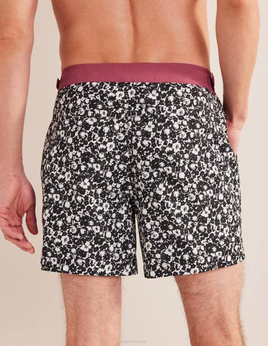 Boden vêtements fleuri noir et écru Hommes short de bain taille fixe LB2X3543