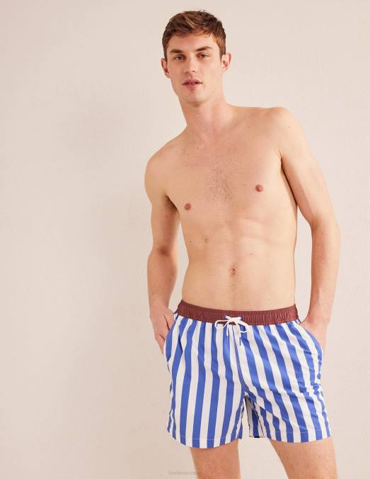 Boden vêtements héron bleu et bande blanche Hommes short de bain à taille élastiquée LB2X3553