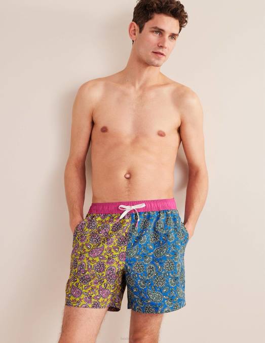 Boden vêtements motif cachemire bleu marocain floral Hommes short de bain à taille élastiquée LB2X3560