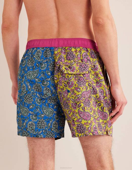 Boden vêtements motif cachemire bleu marocain floral Hommes short de bain à taille élastiquée LB2X3560