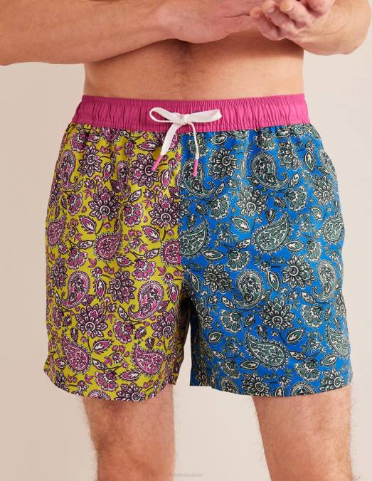 Boden vêtements motif cachemire bleu marocain floral Hommes short de bain à taille élastiquée LB2X3560