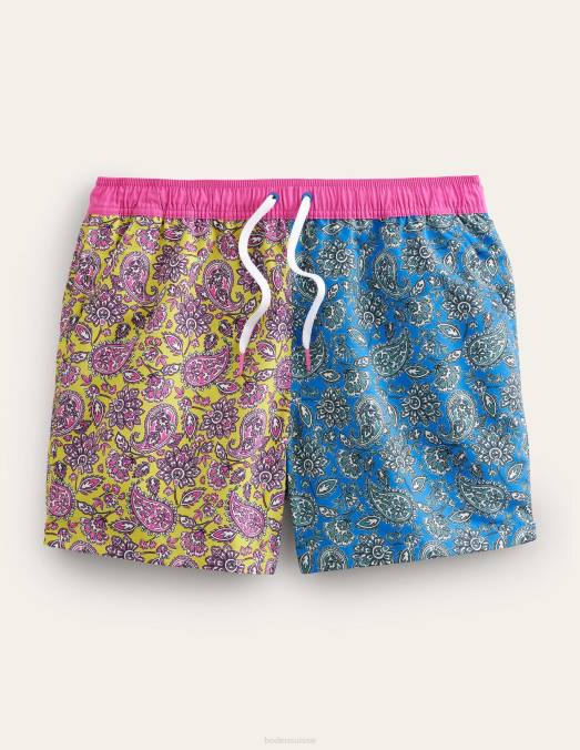 Boden vêtements motif cachemire bleu marocain floral Hommes short de bain à taille élastiquée LB2X3560