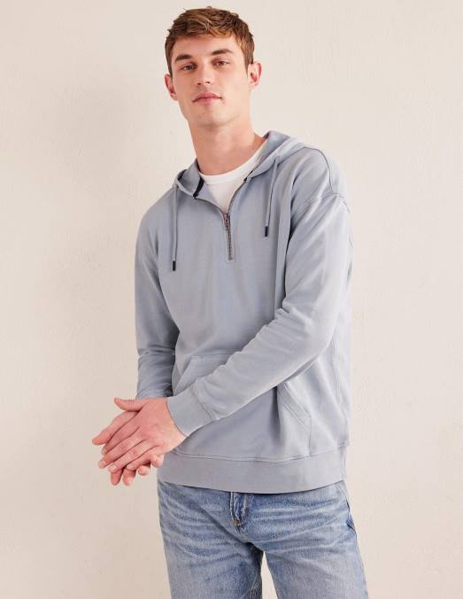 Boden vêtements bleu poussiéreux Hommes sweat à capuche à demi-zip teint en pièce LB2X3516