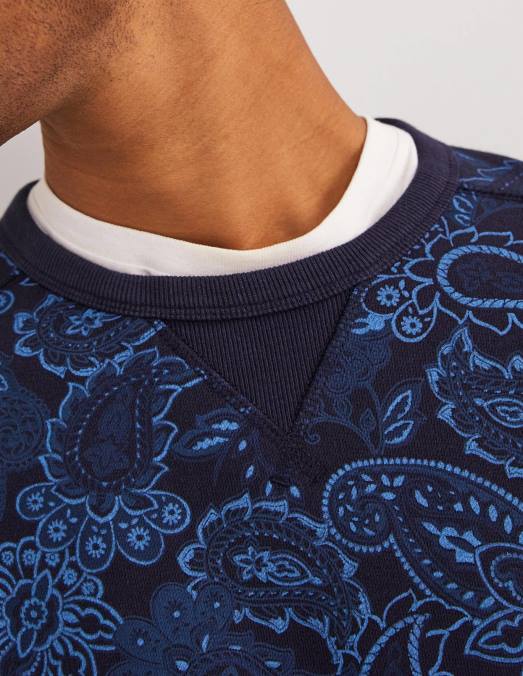 Boden vêtements cachemire bleu Hommes sweat-shirt imprimé LB2X3574